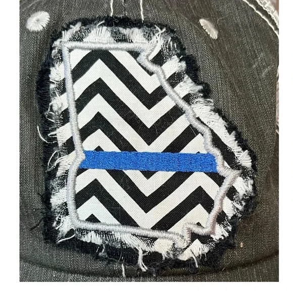 GEORGIA POLICE BLUE LINE WOMEN'S BASEBALL HAT CAP DISTRESSED - Picture 2 of 7